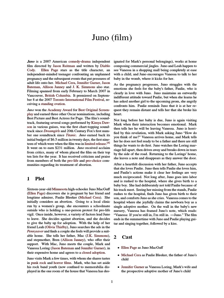 Juno Film Script:  A Teen Pregnancy Comedy-Drama Story You Should Know