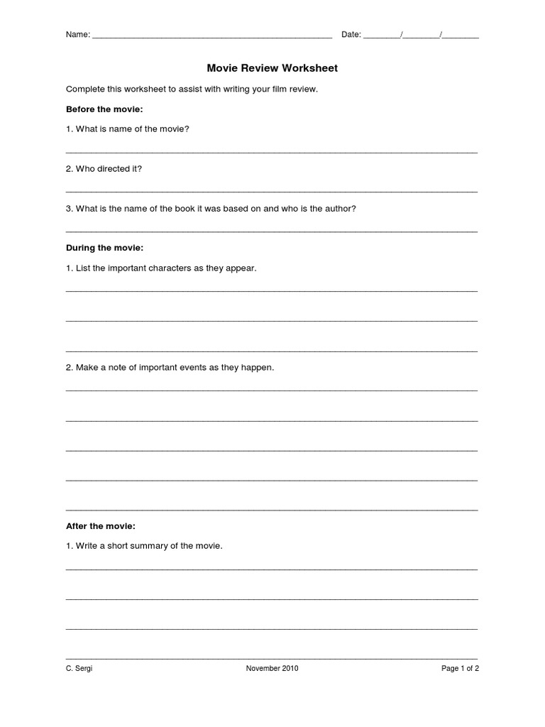 Film Analysis Worksheet:  A Beginners Best Friend for Movie Reviews!