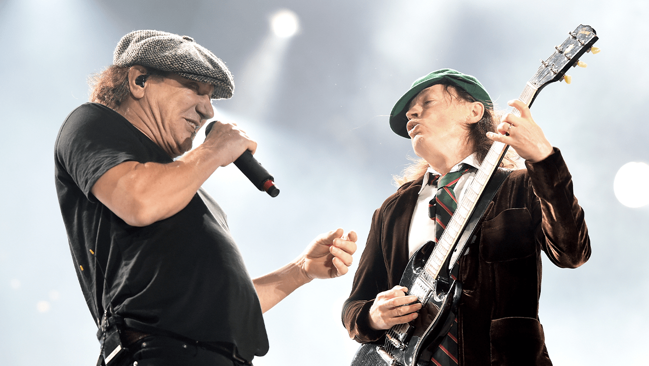 (L-R) Brian Johnson and Angus Young of AC/DC.