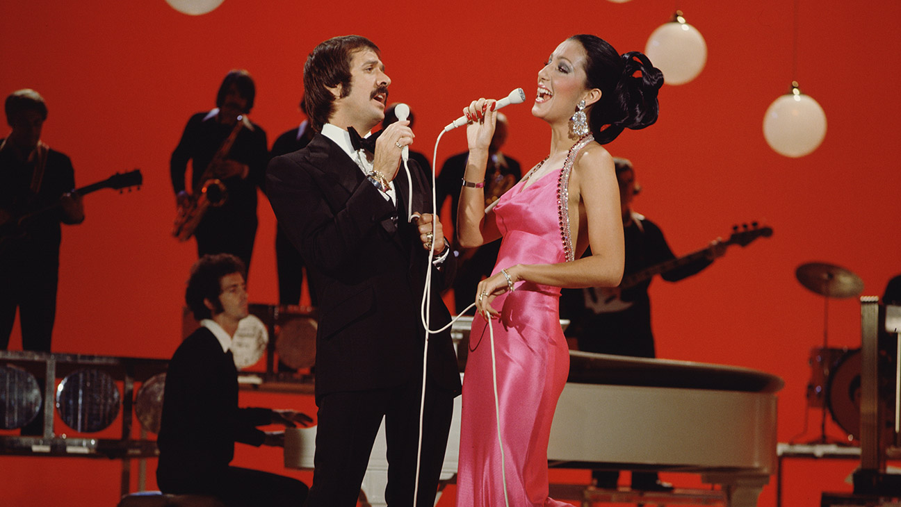 Entertainers Sonny Bono (left) and Cher perform on their CBS television program The Sonny & Cher Comedy Hour in 1973.