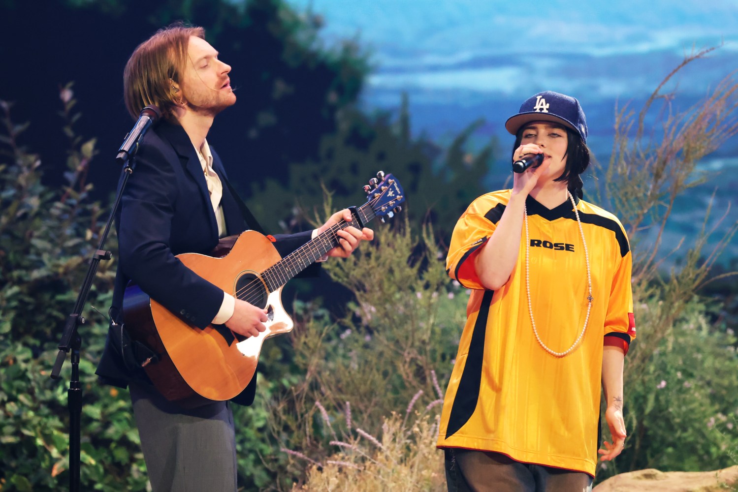 Billie Eilish and Finneas perform during the Grammy Awards.