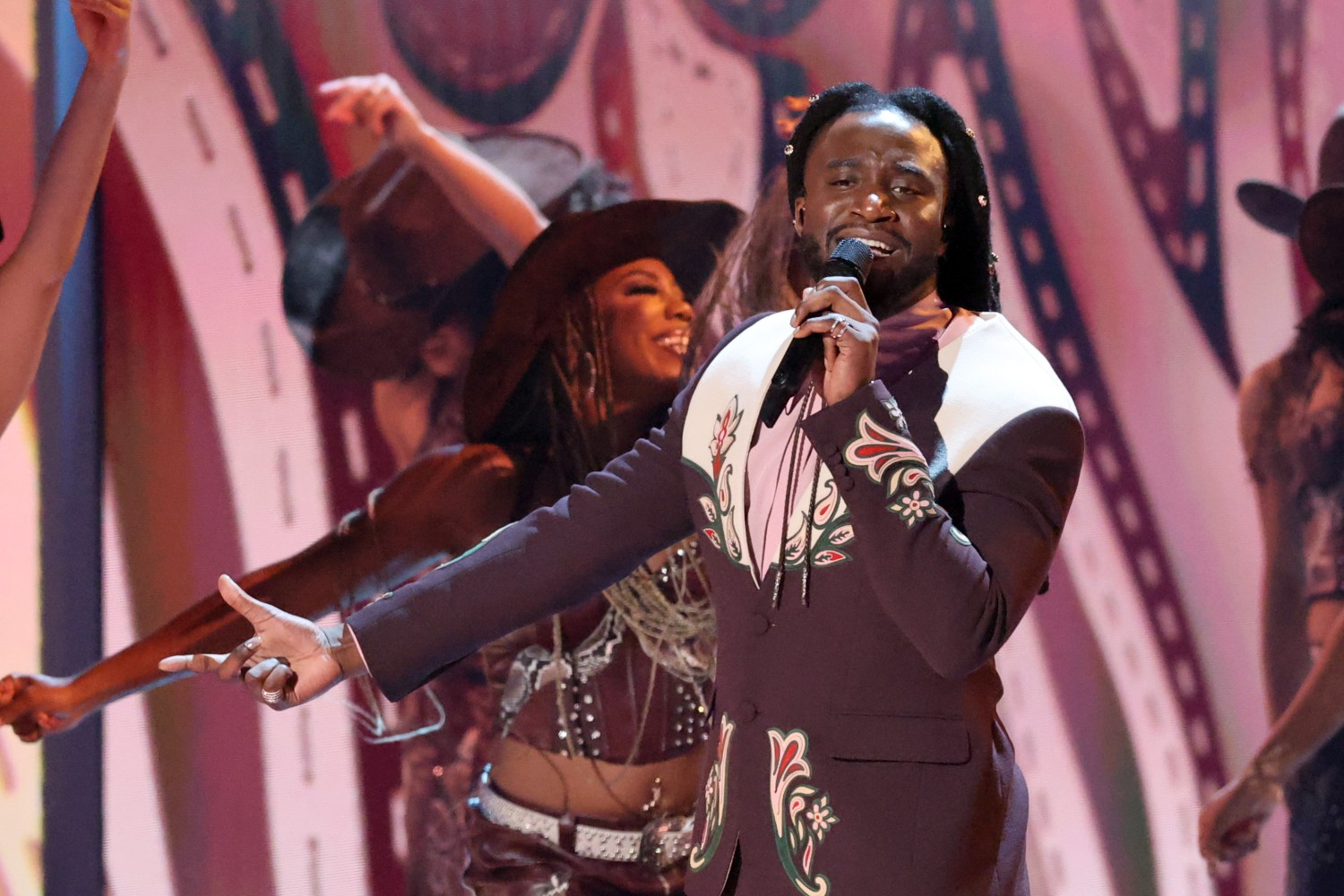 Shaboozey performs during the Grammy Awards.