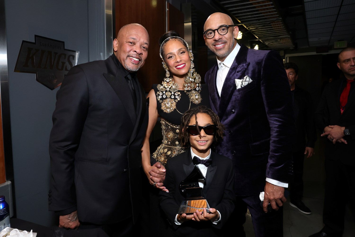 Dr. Dre, Alicia Keys, Genesis Ali Dean and Harvey Mason Jr. attend the 67th Grammy Awards at Crypto.com Arena in Los Angeles on Feb. 2, 2025.