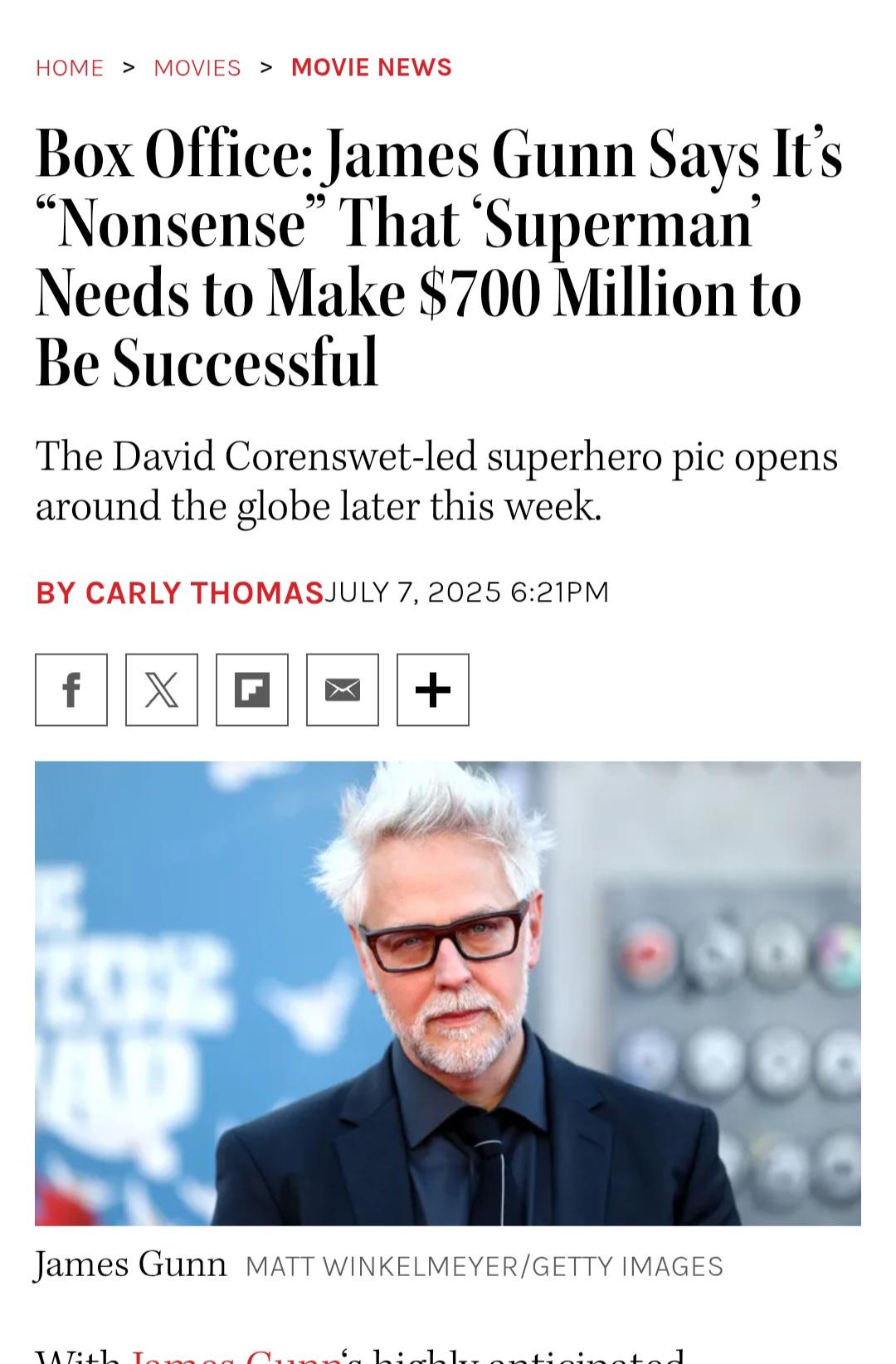 James Gunn Praises 'Superman' Box Office Success