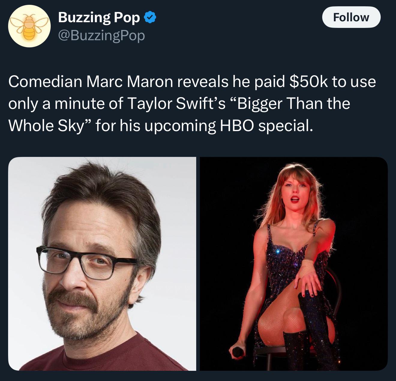 Marc Maron Isn’t ‘Afraid to Die Anymore’ If Taylor Swift Is Playing