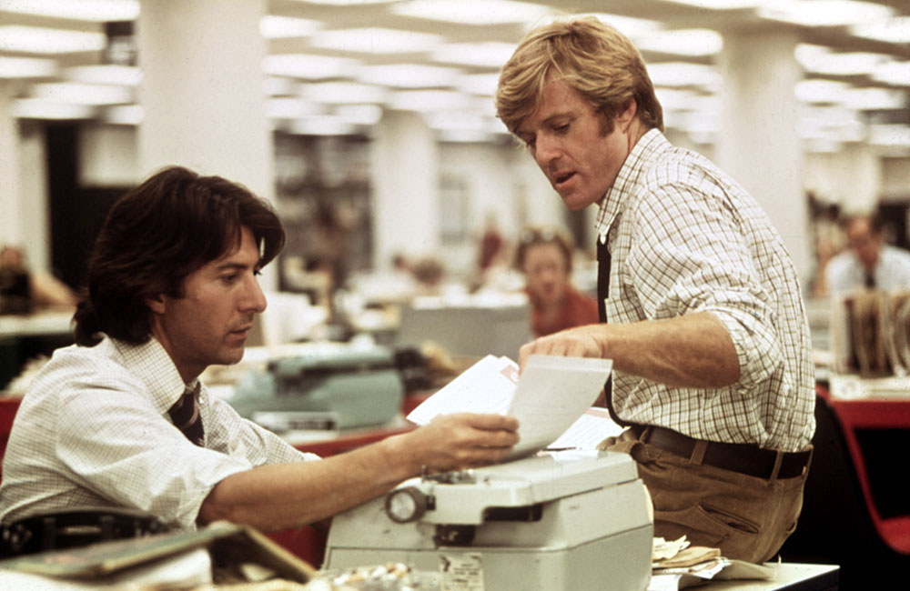 Dustin Hoffman and Robert Redford in ALL THE PRESIDENT'S MEN, 1976
