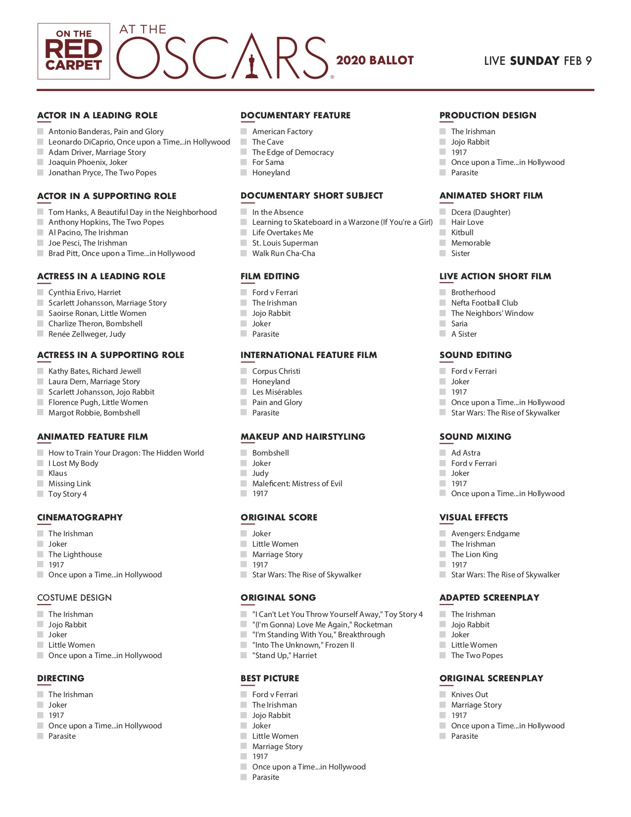 Oscar Contenders Make EFA Short List