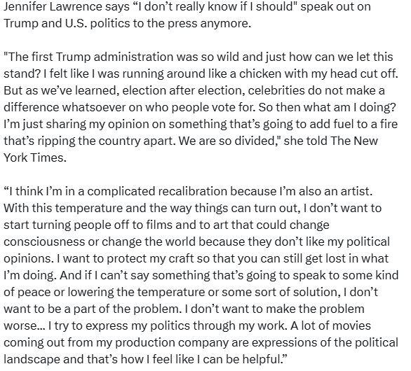 Jennifer Lawrence Questions Speaking Out Against Trump Now